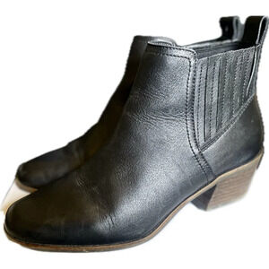 Lucky Brand Idola Ankle Boots Booties Sz 8.5 Black Leather Slip On Low Heel EUC